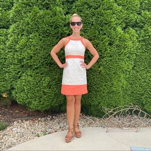 Ann Taylor Cream & Coral Textured Shift Dress 00P